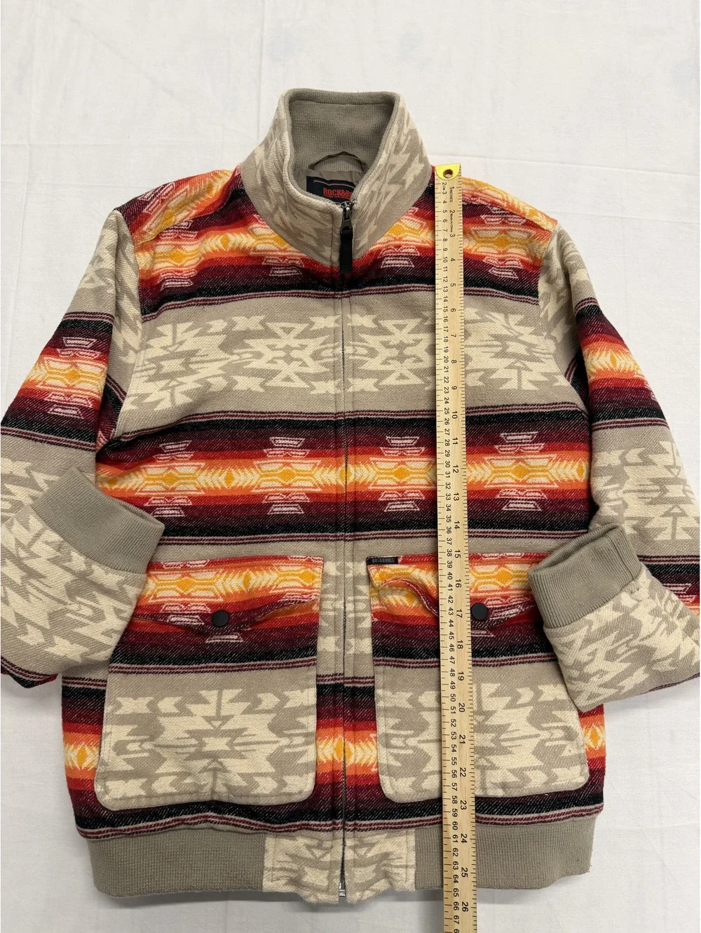 Rock & Roll Denim Men's Medium Cotton Fleece Jacket with Southwestern Pattern